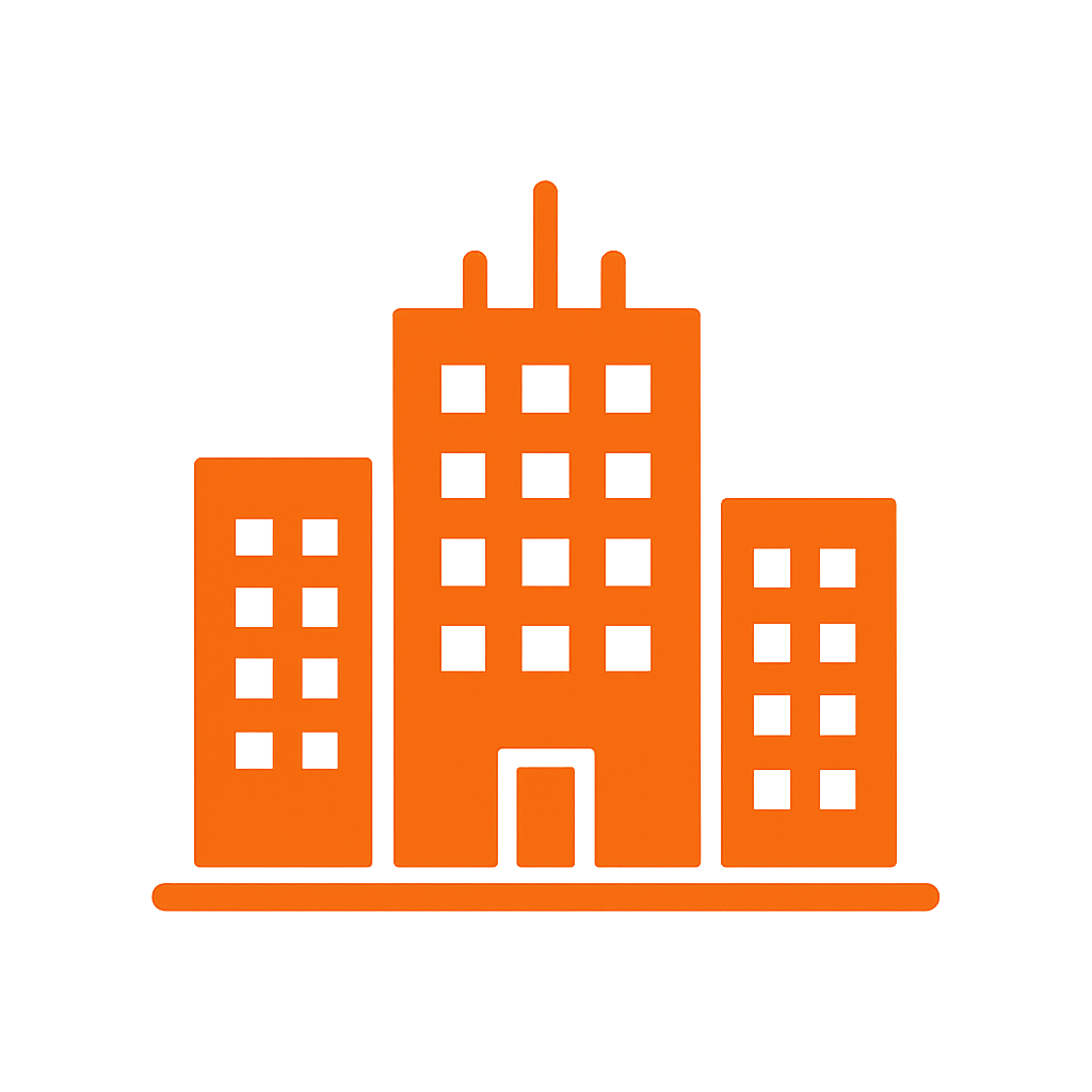 Genera un icono para Edificios corporativos en color naranja sin palabras o letras