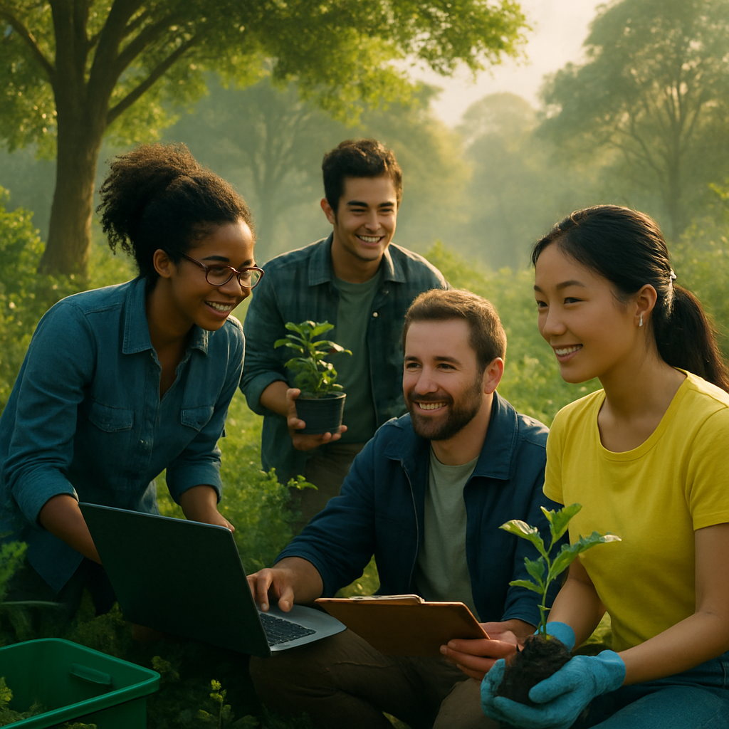 cinematic Imagina una escena vibrante que encapsula los valores de calidad innovacin responsabilidad honestidad trabajo en equipo y cuidado ambiental