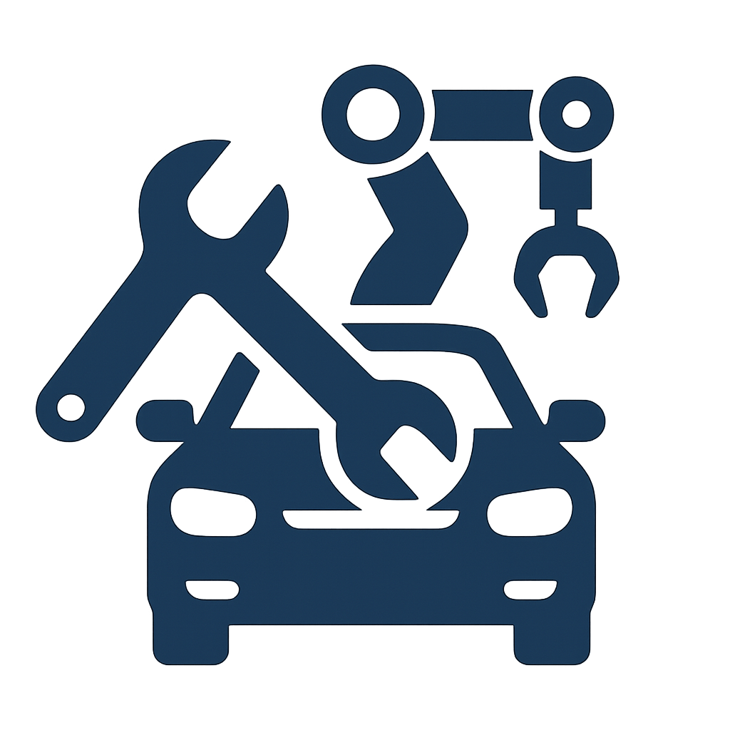 crea un icono que represente el sector automotriz  talleres areas de produccion  etc en color azul marino sin incluir letras o palabras-1