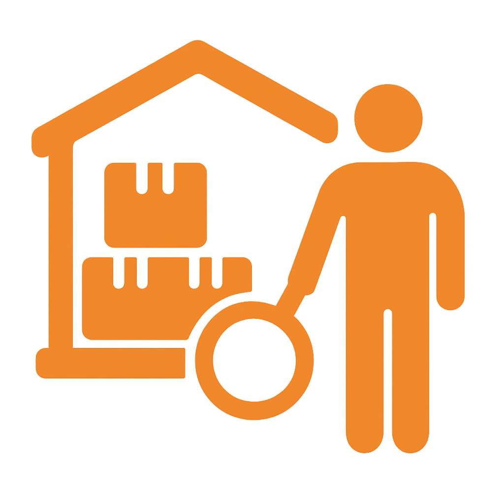 genera un icono para Almacenes y zonas de inspeccin en color naranja sin palabras o letras