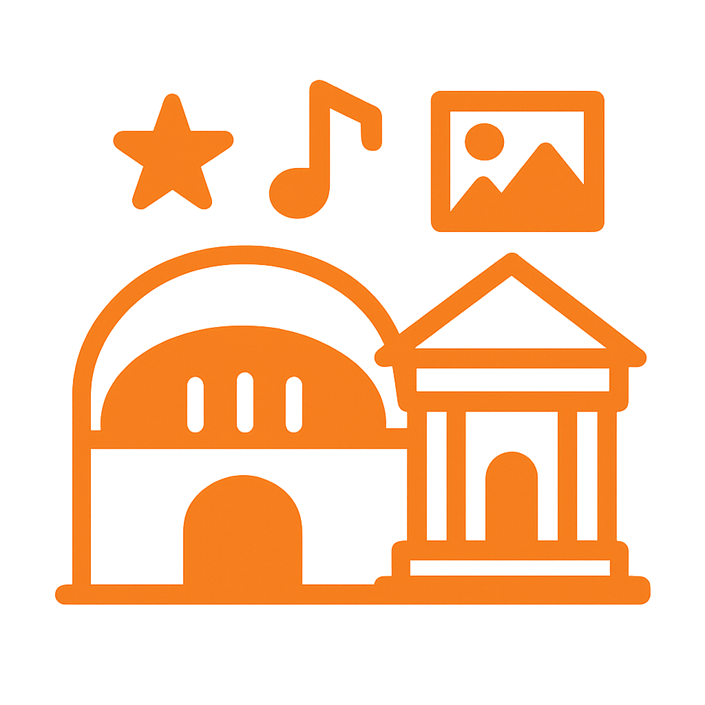 genera un icono para Auditorios y edificios culturales en color naranja-1