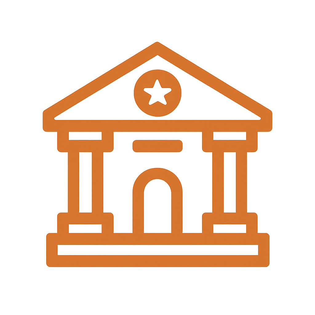 genera un icono para Dependencias gubernamentales en color naranja