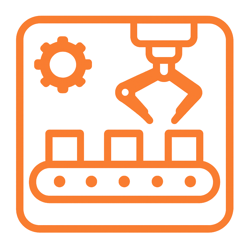 genera un icono para Lneas de produccin en color naranja sin palabras o letras