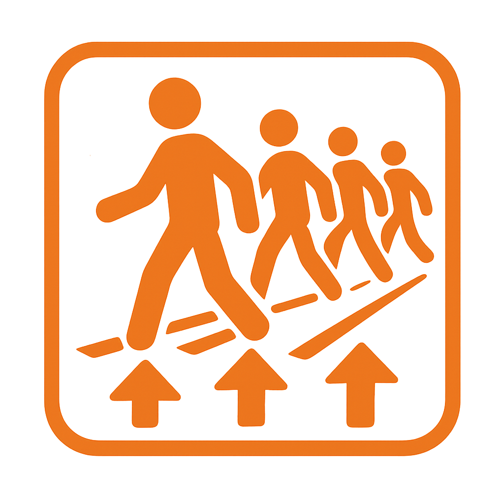 genera un icono para reas de alto trnsito o exposicin en color naranja sin palabras o letras