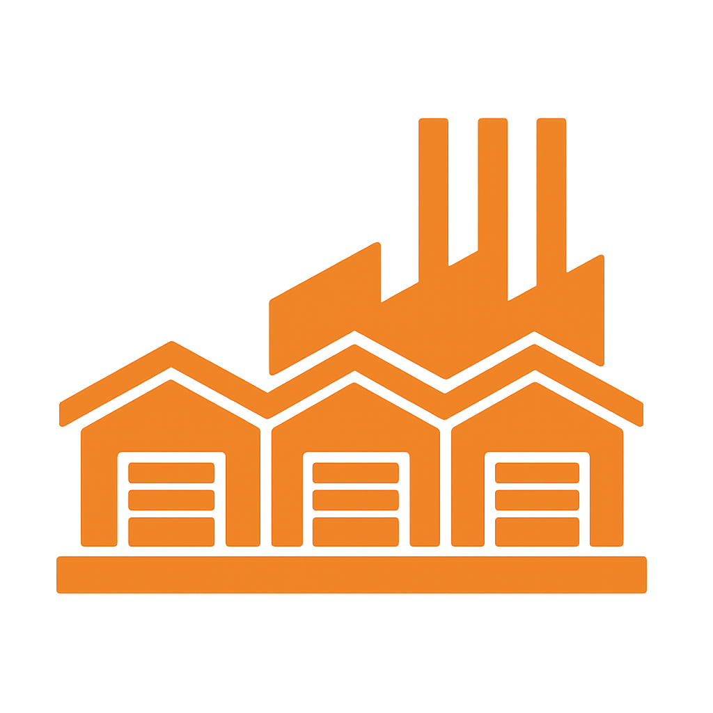 icono de Naves industriales en color naranja